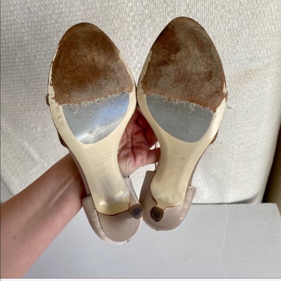 AS-IS 7.5 Silk Snakeskin Sandals Party Heels Nude - Picture 4 of 8